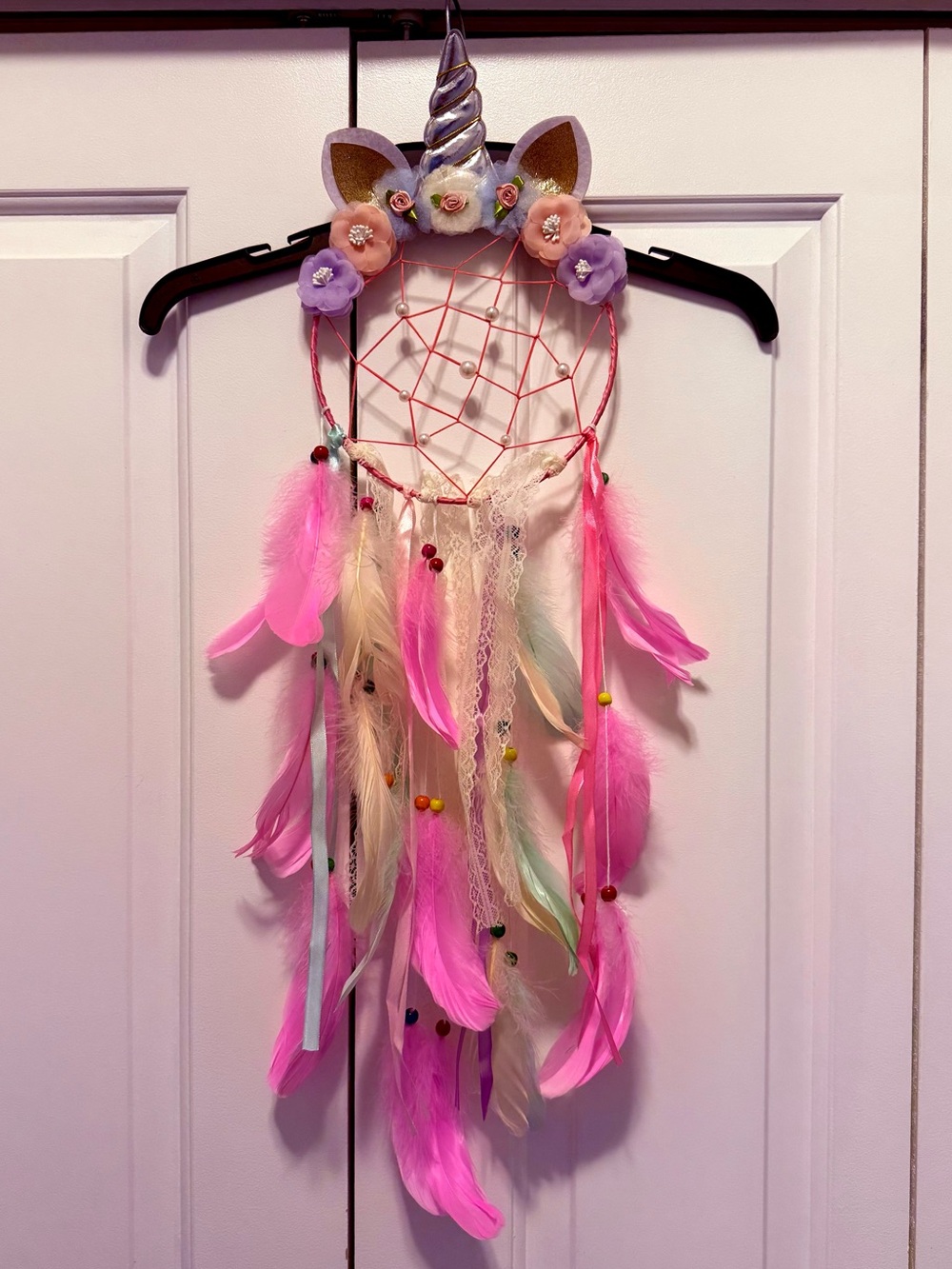 Pink Unicorn Dreamcatcher Wall Hanging for Kids